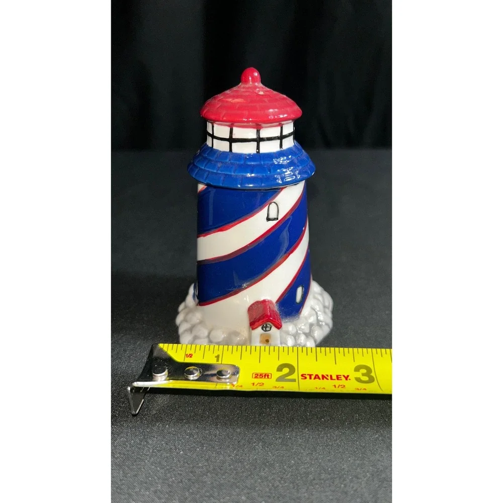 Nautical‎ Lighthouse Salt Pepper Shakers Red Blue White Ceramic Coastal Decor